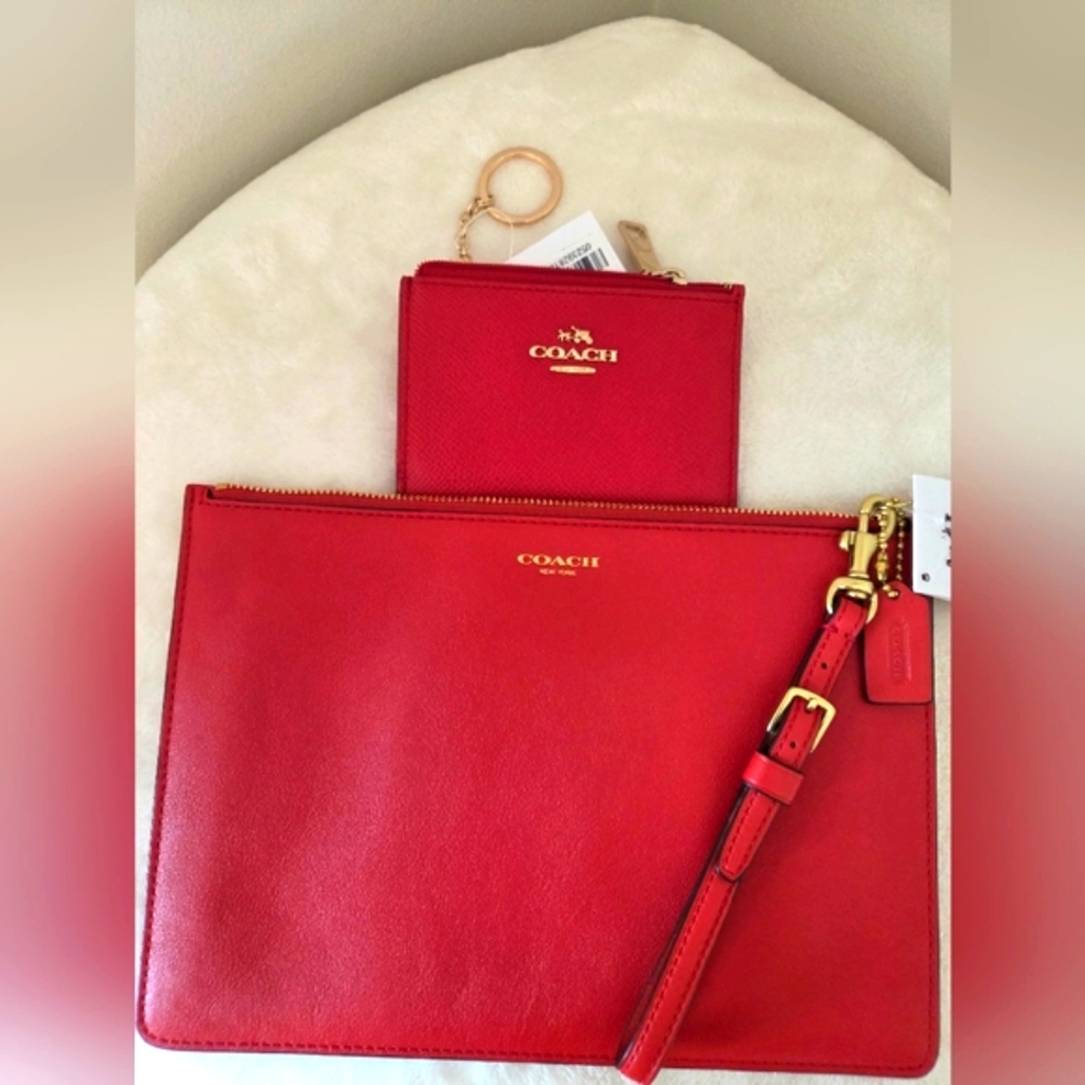 COACH NY Leather Zippered Pouch Clutch Tablet Sleeve Scarlet Red NWT - Picture 15 of 15
